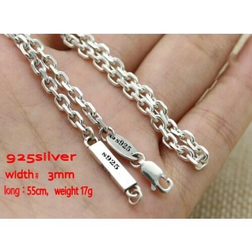 Really 100% S925 Sterling Silver Personalized Long Sweater Chain Female Necklace Clavicle Chain Simple Male Necklace 3mm