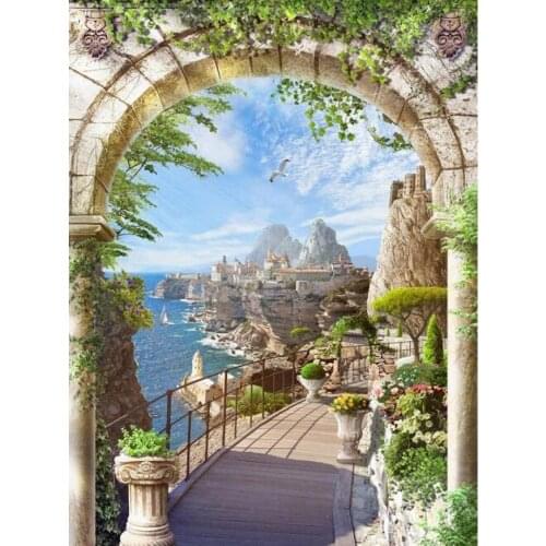 JMINE Div 5D door Sea Mountain Bridge Full Diamond Painting cross stitch kits art High Quality Scenic 3D paint by diamonds