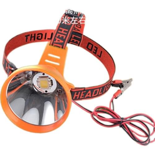 12V external battery headlight lamp LED light yellow fishing head mounted large spot astigmatism fishing lights Flashlight