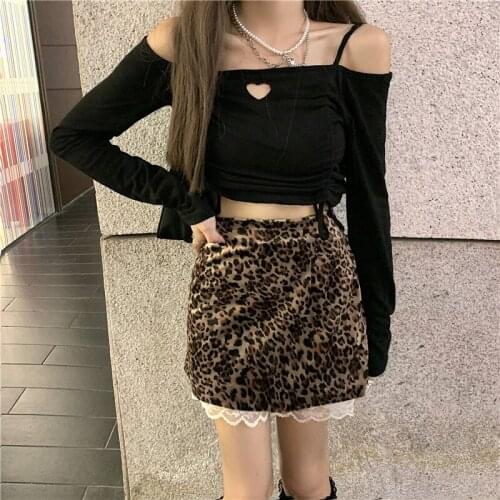 New autumn hollow out love heart drawstring short T-shirt