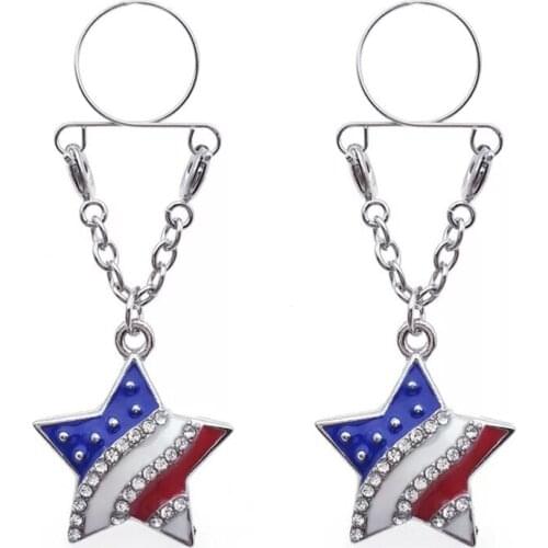 New Fashion Star Non Pierced Clip On Nipple Ring Women Adjustable Blue Crystal Fake Nipple Rings Dangle Adult Sexy Body Jewelry