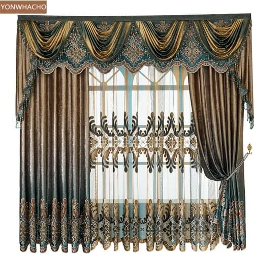 Custom curtains Luxury noble European Thick velvet Flannel coffee living room cloth blackout curtain tulle valance drape B663