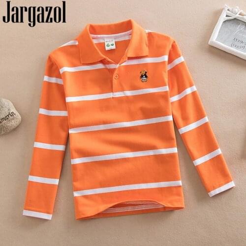 Jargazol Long Sleeve Polo Shirts Kids Stripes Tops Baby Boy Sports Polos Cartoon Embroidery Cotton Tee Shirt Teenagers Costume