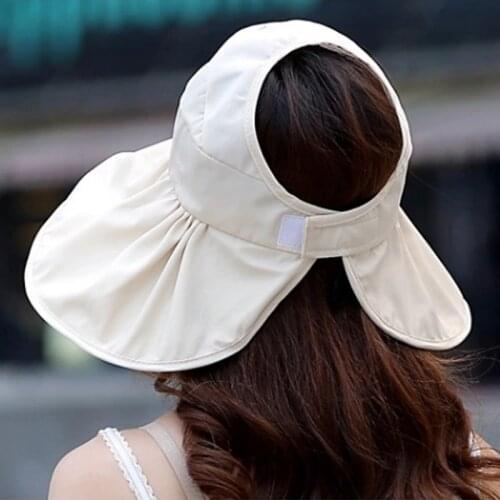 Lady Sun Hat Topee Summer UV CUT Sandy Beach Foldable Sunscreen Sunbonnet Empty Top Korean Edition Big Brim Woman W029