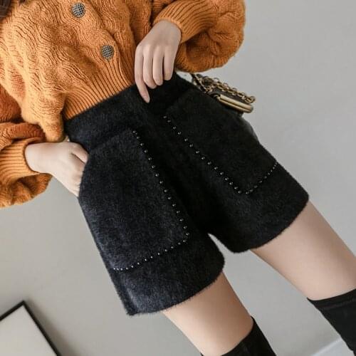 Mink Fur Shorts For Women 2020 Atumn Winter Office Short Women Fur Beaded Booty Shorts Feminino