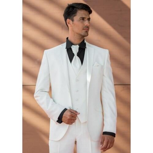 Stylish Design Two Buttons Ivory Groom Tuxedos Groomsmen Notch Lapel Mens Suits Blazers (Jacket+Pants+Vest+Tie) W:1165