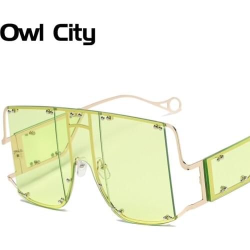Retro Square Sunglasses Women Oversized Rimless Flat Top Sun Glasses Female Vintage Punk Shades For Women Men UV400