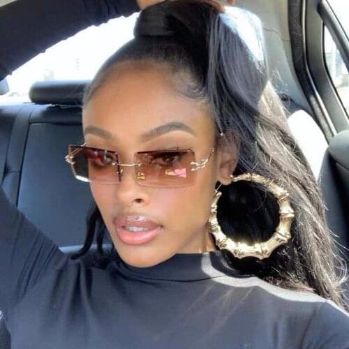 Luxury Brand Small Rectangle Rimless Sunglasses Women 2021 Clear Lens Sun Glasses Shades Driving Square Eyewear Unisex UV400