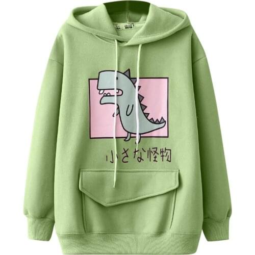 Cute Cartoon Fashion Women Sweatshirt Casual Print Long Sleeve Splice Dinosaur hoodies Sweatshirt Tops ropa mujer