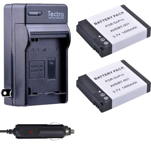 Tectra 2pcs 1400mAh AHDBT-001 Batteries + Digital Charger Kit for GoPro HD HERO2 and GoPro AHDBT-001, AHDBT-002 Hero 2