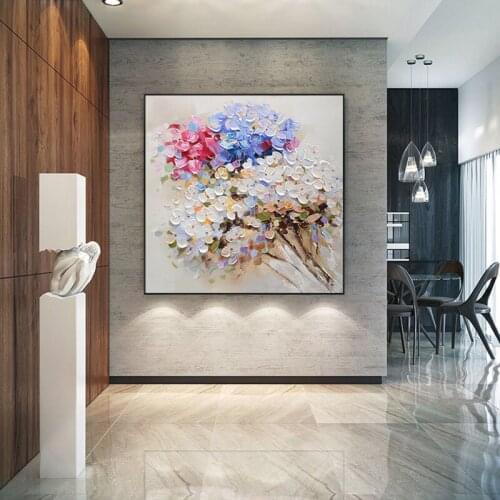 Thick oil color flowers wall paintings for home decor Pure handmade oil painting on canvas art posters for living room bedroom