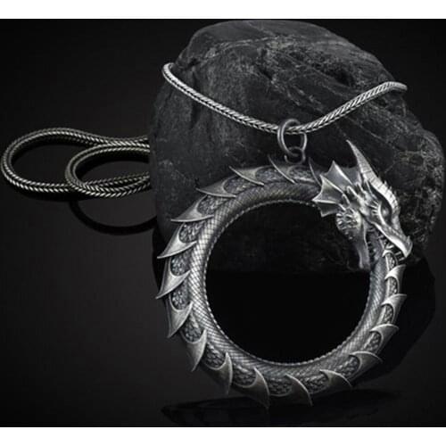 Vintage Ouroboros Pendant Neck chain for men ​Metal Dragon Pendants Hip Hop necklace men ins Punk Jewelry Accessorie New 2021