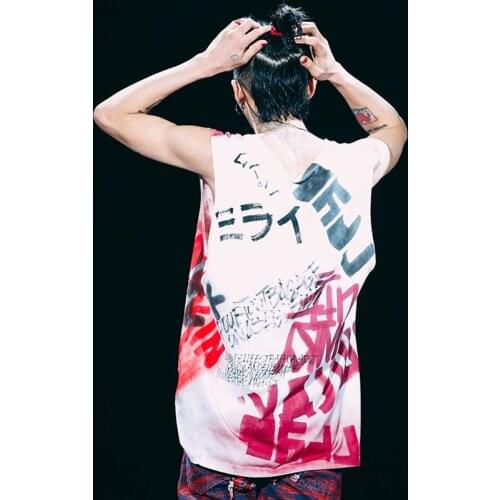 WXCTEAM Kpop G-dragon Tshirt Summer Sleeveless Shirt Top Tee Bigbang GD G-Dragon Unisex Graffiti Vest Digital Printing Tee Shirt