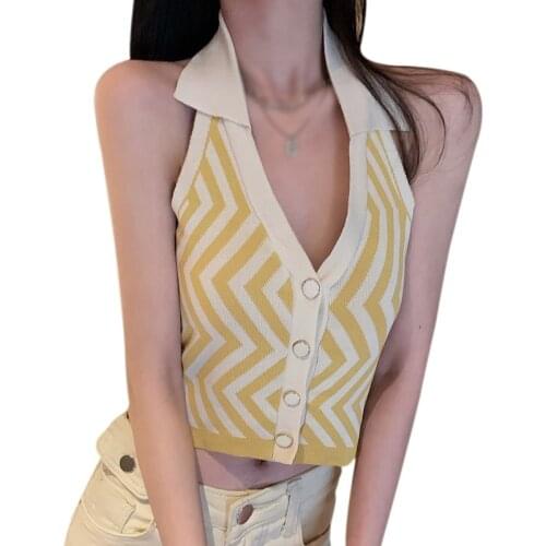 Women Tank Tops Kawaii Clothes Crop Top Vintage Stripe T-shirts Ladies Summer Wear Streetwear Tops Women Clothing