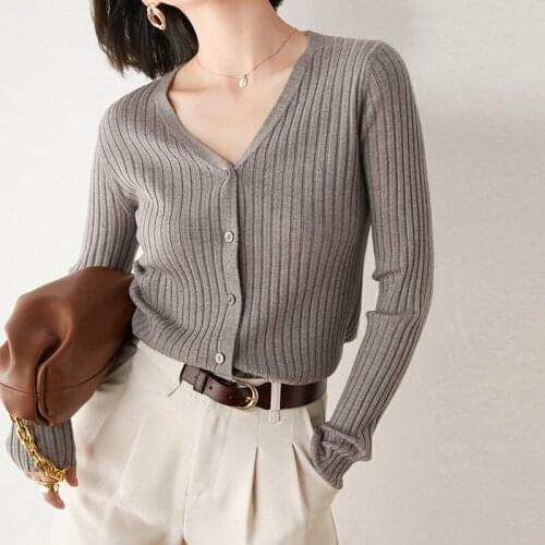 Solid 2021 Kintted Sweater Cardigan Women Spring V-Neck Wild Slim Long Sleeved Korean Kint Cardigan Tops New Fashion 5 Colors