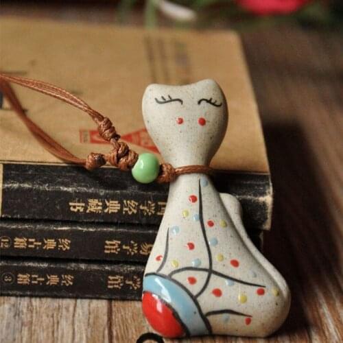 10 piece/lot Cat Necklaces Women Men Ceramic Beads Charm Choker Sweater Chain Long Weave Rope Adjustable Ethnic Jewelry