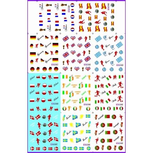 11 PACK/ LOT WATER DECAL NAIL ART NAIL STICKER SPORT FOOTBALL SOCCER WORLD CUP NATIONAL FLAG BLE1929-1939
