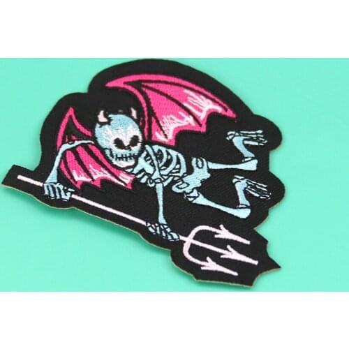 2pcs Devil with a fork Skull Wings Embroidered Iron On Patch Punk Halloween Symbol of evil Jacket Fabric Clothing DIY Accessorie