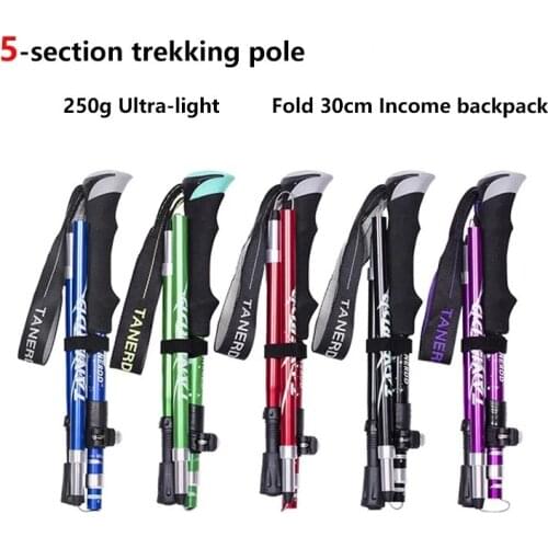 5-Section Outdoor Fold Trekking Poles Camping Portable Walking Hiking Stick For Nordic Elderly Telescopic Club Easy Put Into B