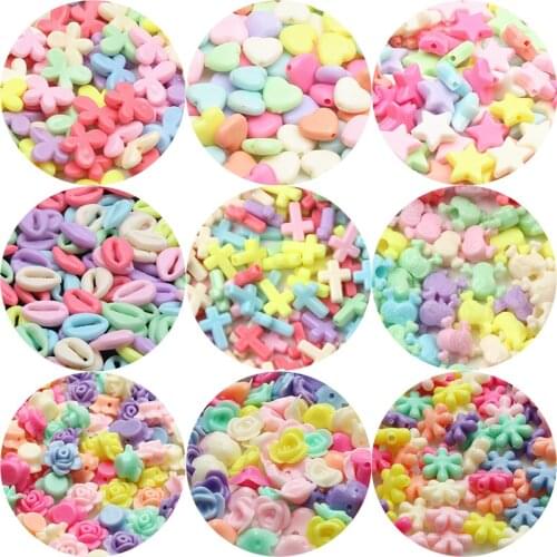 50Pcs/Pack Candy Color Mixed Acrylic Beads Star Flower Heart Loose Spacer Beads For Jewelry Making DIY Bracelet Accessories