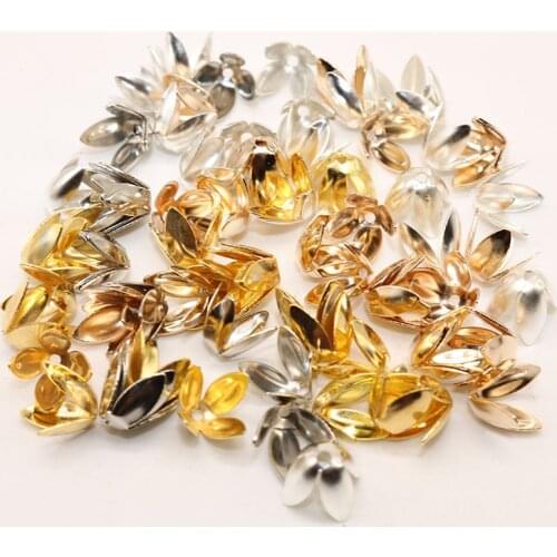 8mm Wholesale 100pcs/lot petal Flower Spacer Beads Caps Charms Four leaves Bead Caps For Jewelry Making Handmande