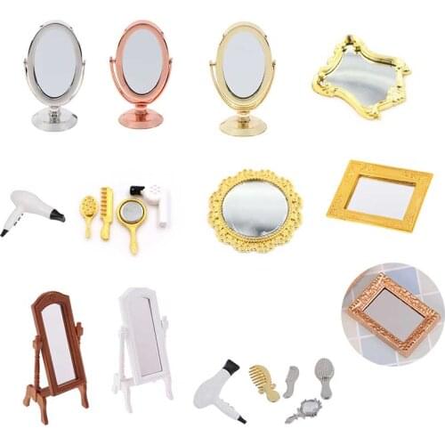Hot sale 1/4/5pcs Metal Practical Bathroom House Miniature Vintage Comb Hair Dryer Mirror 1/12 Scale Dolls Furniture Toy