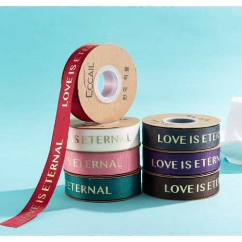 Printed Bronzing Satin Ribbon Love Is Eternal Gift Box Wrapping Belt 2.5cm Wide Packaging Accessories Wedding Party Decoration
