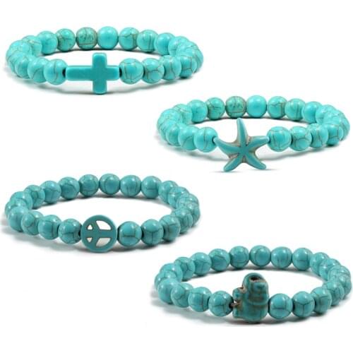 5 Style Blue Turquoises Natural Stone Cross Elephant Circle Man Bead Bracelets Women Bracelet Jewelry Accessories Gifts For Girl