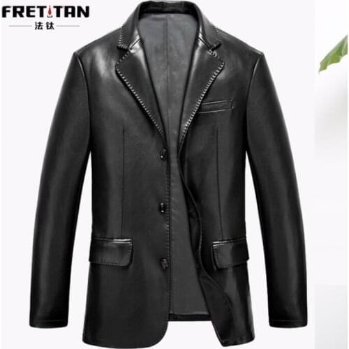 Black mens leather jacket motorcycle PU coat men faux leather suits lapel middle-aged clothes jaqueta de couro autumn