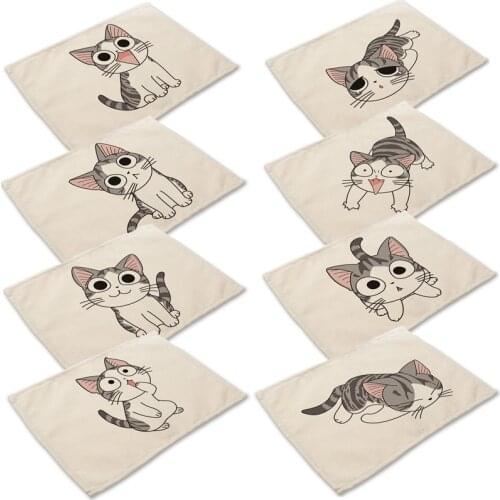 Cotton Linen Table Mat Cute Cat Cartoon Animal Pattern Placemats For Children Kids Kitchen Dining Place Mats Pads