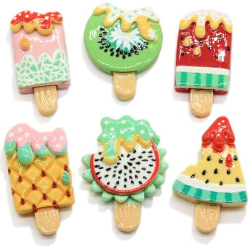 Kawaii Kiwi Strawberry Fruit Ice Cream Simulation Food Resin Flatback Cabochons Scrapbooking For Phone DIY Crafts