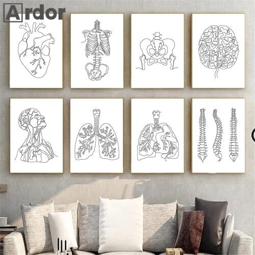 Medical Human Anatomy Organs Skeleton Wall Art Poster Brain Heart Art Print Skull Kidney Canvas Painting Clinic Hospital Decor
