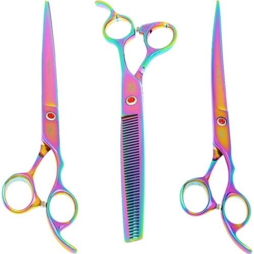 8.0" Pet Grooming Scissors Comb Forceps Japan 440c Dog Shear Big Animals Straight&Thinning&Curved Tijeras Dog Accessories B0051A
