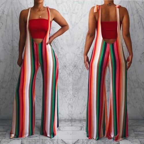 BKLD Fashion Rompers Jumpsuit Striped Overalls For Women 2019 Summer Clubwear New Sleeveless Rompers Wide Leg Pants Jumpsuits
