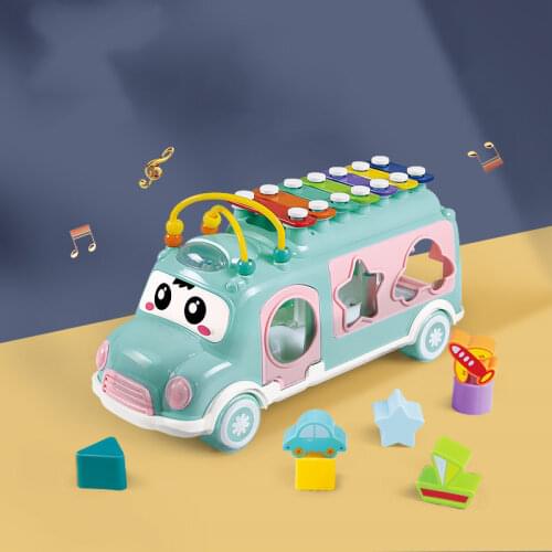 Musical Instrument Baby Toys Knock Piano Xylophone Educational Kids 5-in-1 Bus Plastic Blocks Round Beads Boys Girls Gift