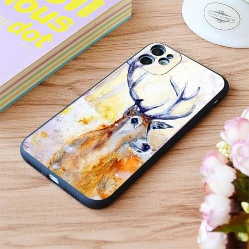 For iPhone Stag In Snow Print Soft Matt Apple iPhone Case 6 7 8 11 12 Plus Pro X XR XS MAX SE