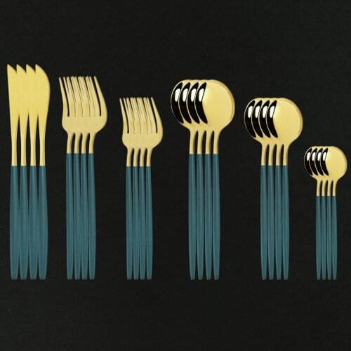 24Pcs Green Gold Cutlery Set Mirror Dinnenrware Set Stainless Steel Flatware Dinner Knife Dessert Fork Spoon Teaspoon For Party