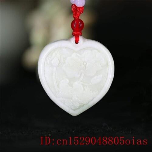 Jade Heart Pendant Necklace Charm Jewelry Amulet Natural Gifts Carved Accessories Fashion Chinese Men Mandarin duck for
