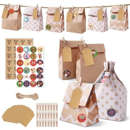 Christmas Advent Calendar Hanging Bags 24 Days Christmas Element Candy Bags with Number Stickers Handmade DIY Sacks Xmas Countdo