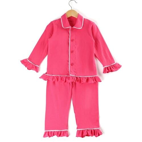 Girls Pink pajamas boutique children clothes cotton kids solid Ruffle Christmas Classic pajamas baby girls sleepwear 12m-8years
