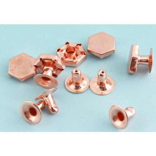 Rectangle Rivets 50pcs 10*8mm Rose gold Rivets Metal Buttons for Leather Craft Purse Notions Studs for Bag/Garment