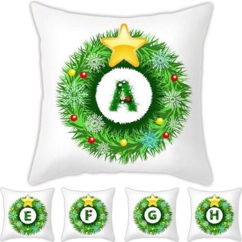 Christmas Wreath A-Z Letters Flower Cushion Cover Polyester Decorative Pillow for Home Sofa Seat Decoration Pillowcase 45*45cm