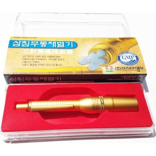 Golden color 3 heads lancing needle pen for bloodletting with 200 pcs lancet needles