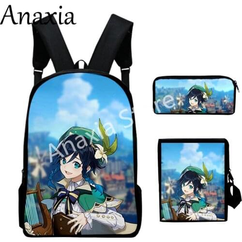 Vendi new merch backpack set 3 pieces lightweight youth school bag 3D printing messenger bag pencil case for female and mens