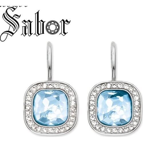 Hoop Earrings Blue Stone Trendy Gift For Women High Quality Earring Shell silver color Fashion Jewelry thomas