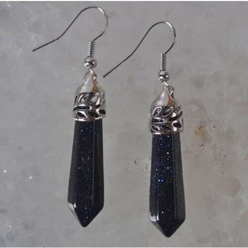 Blue Sandstone Beads Dangle Earrings Women Jewelry For Woman Gift T124
