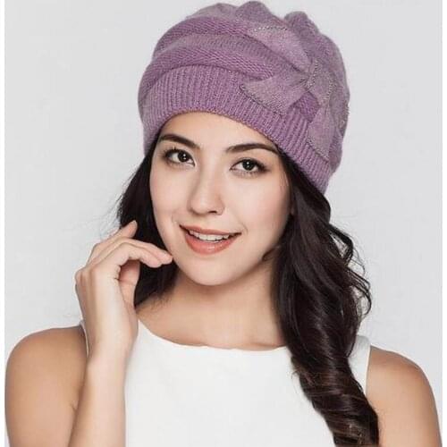 Women Knitted Hats Winter Thicken Double Layer Elegant Casual Rabbit Hair Blend Womens Hat Female Beanies M1527