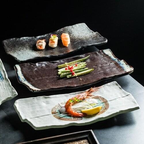 12-inch large Japanese rectangular ceramic plate sushi plate household barbecue plate cold dish plate sparerib plate tableware