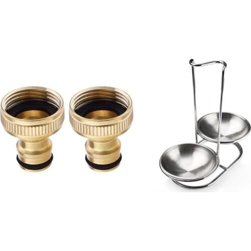 2 Pcs 3/4-Inch Garden Hose Tap Connector Brass Garden Hosepipe Tap & 1 Pcs Stainless Steel Spoon Rest Holder