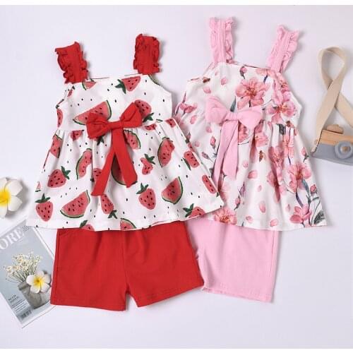 2pcs Set Newborn Clothes Baby Girl Cute Big Bow Watermelon Floral print Vest Top Shorts Summer Beach Streetwear 0-4Y